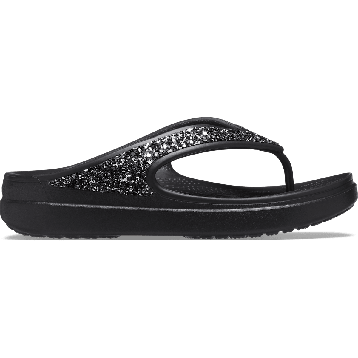 Women's Crocs Sloane Glitter Wedge Flip - Black / Black