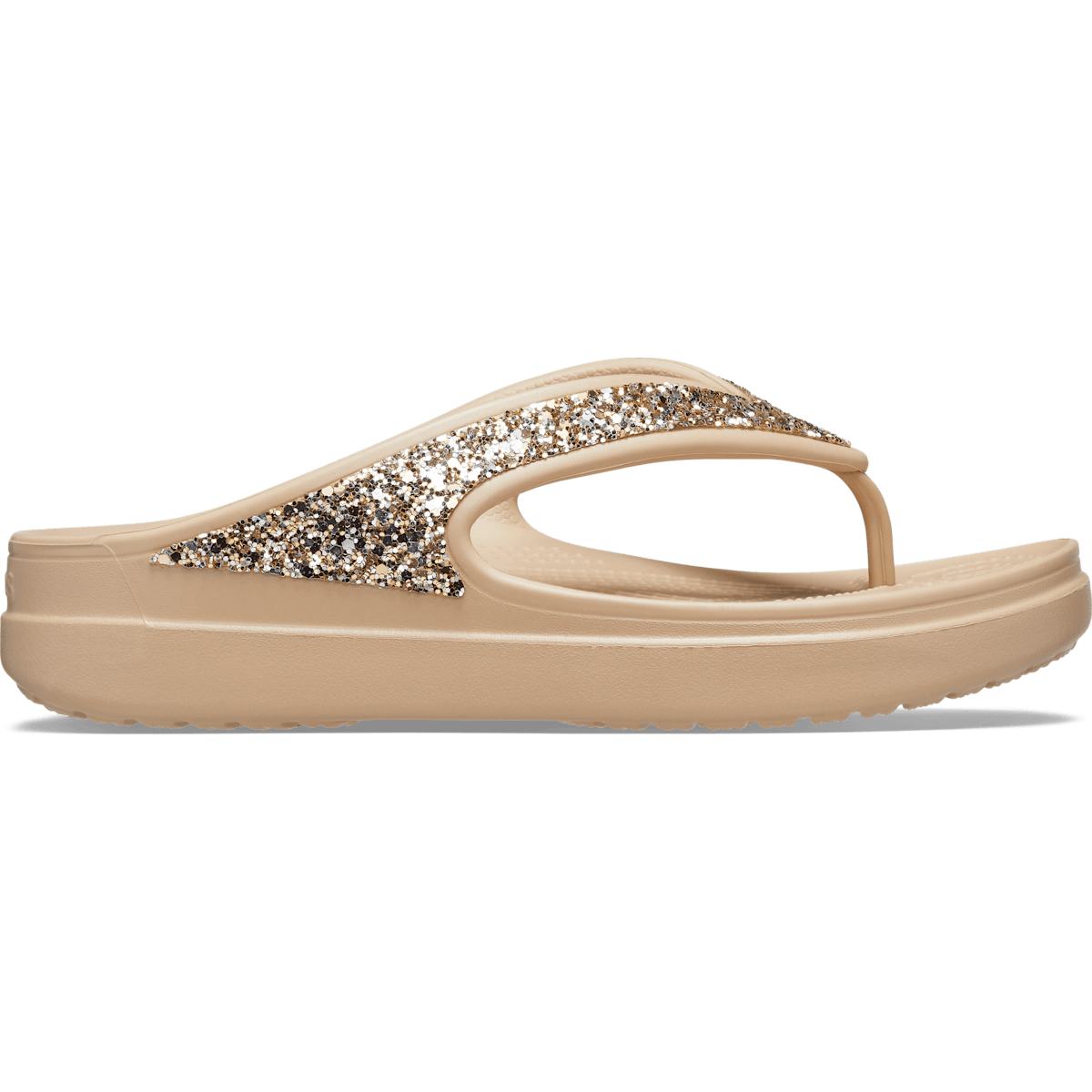 Women's Crocs Sloane Glitter Wedge Flip - Chai / Gold
